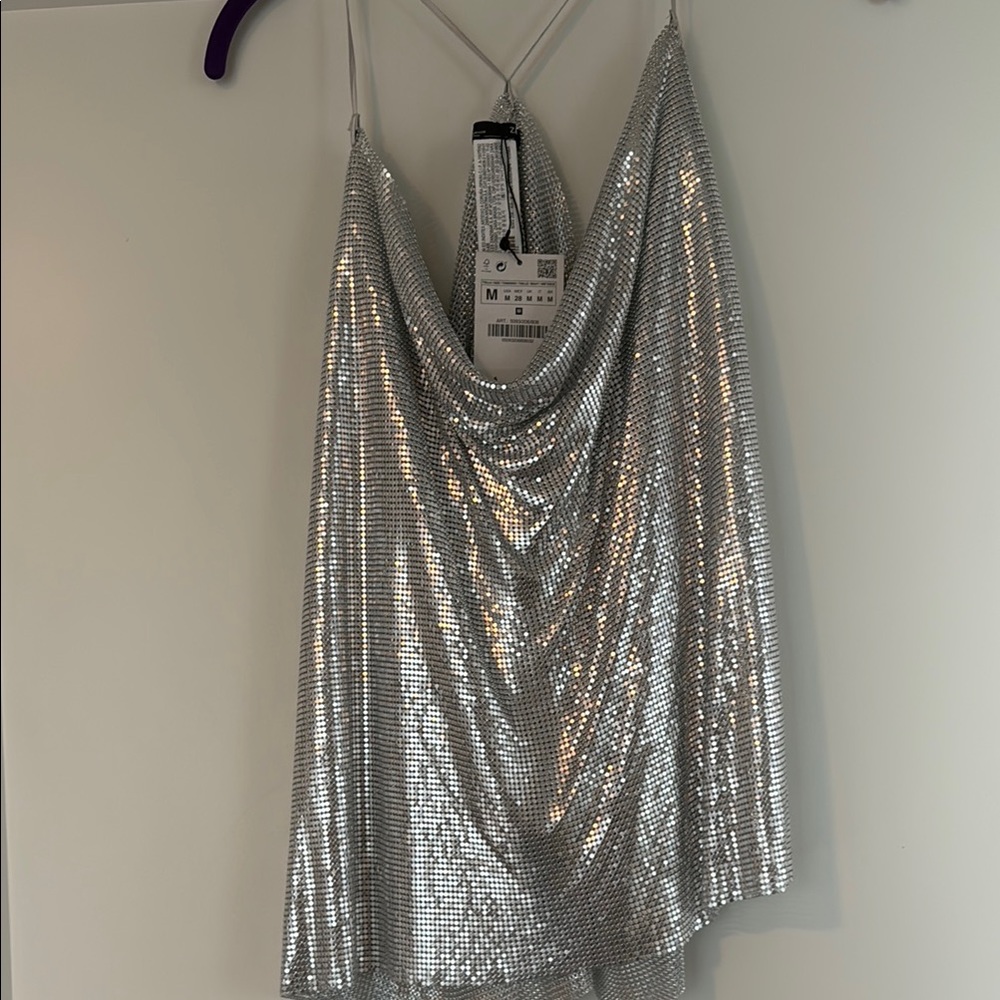 Zara Silver Sequin Top